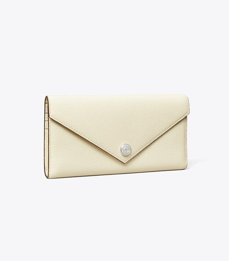 Tory Burch diseñador carteras Cartera larga tipo sobre con textura de guijarro en Warm White ángulo