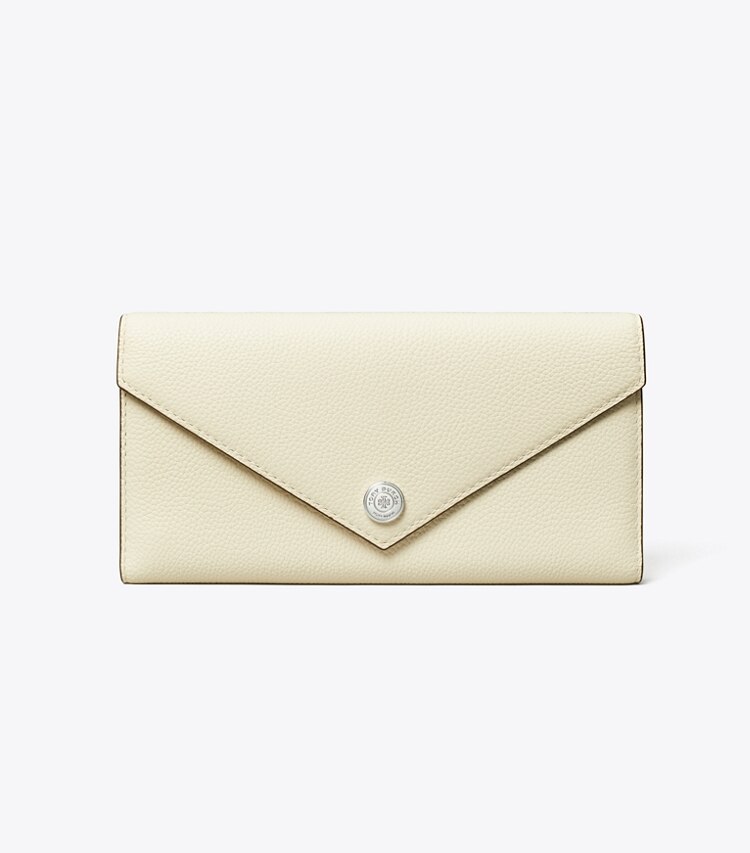 Tory Burch diseñador carteras Cartera larga tipo sobre con textura de guijarro en Warm White frontal