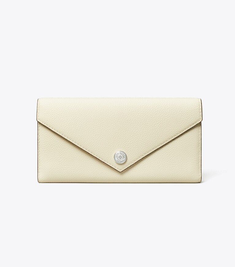 Tory Burch diseñador carteras Cartera larga tipo sobre con textura de guijarro en Warm White frontal