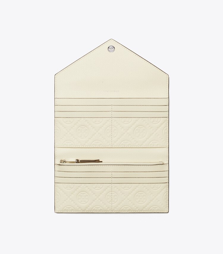 Tory Burch diseñador carteras Cartera larga tipo sobre con textura de guijarro en Warm White desde arriba
