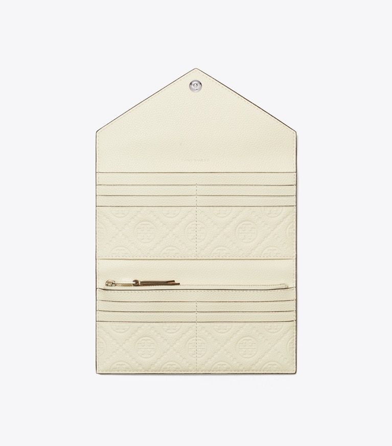 Tory Burch diseñador carteras Cartera larga tipo sobre con textura de guijarro en Warm White desde arriba