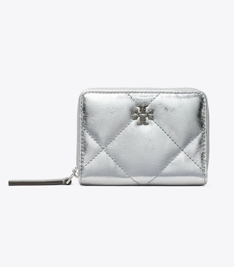 Tory Burch diseñador carteras Cartera pequeña con cremallera metálica y acolchado con forma de rombos Kira en Silver frente