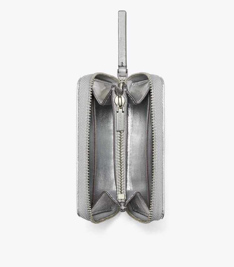 Tory Burch diseñador carteras Cartera pequeña con cremallera metálica y acolchado con forma de rombos Kira en Silver vista superior