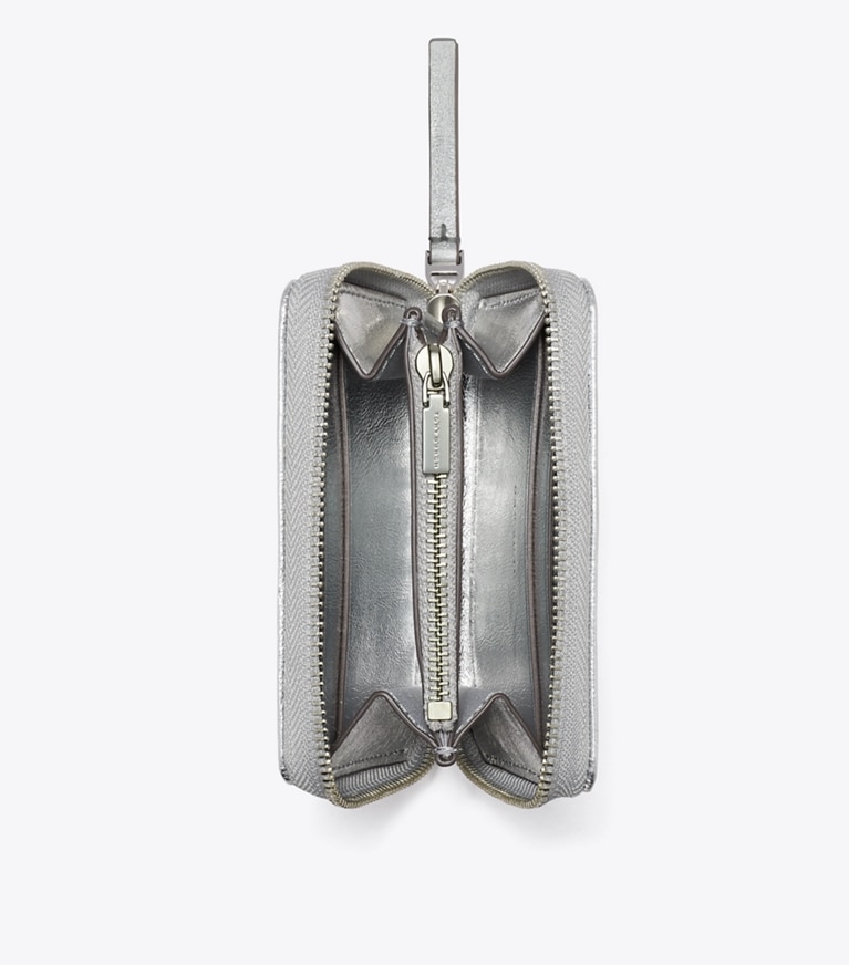 Tory Burch diseñador carteras Cartera pequeña con cremallera metálica y acolchado con forma de rombos Kira en Silver vista superior