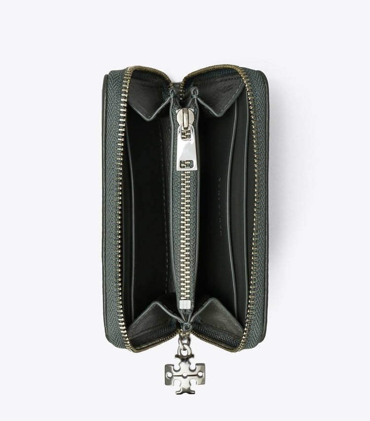 Tory Burch diseñador carteras Cartera pequeña con cremallera perimetral y nudo de conejito en Obsidian desde arriba
