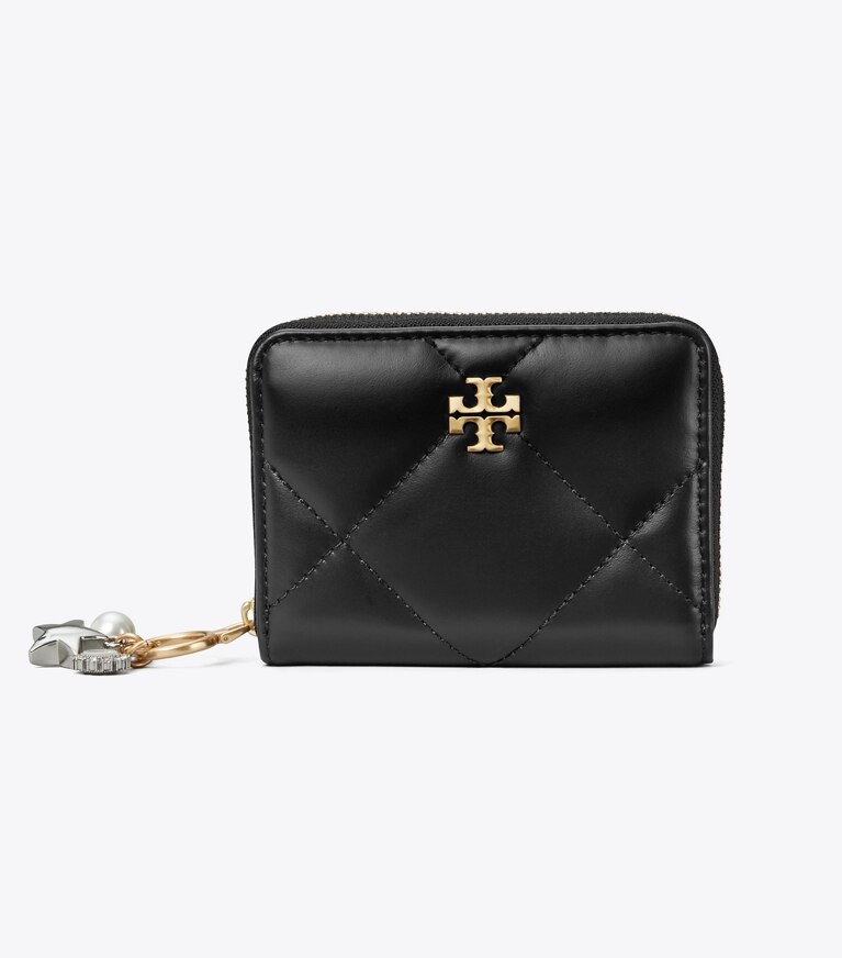 Tory Burch diseñador carteras Cartera pequeña Kira acolchada con formato de rombos, dije y cremallera perimetral en Black frente