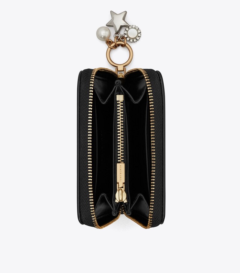 Tory Burch diseñador carteras Cartera pequeña Kira acolchada con formato de rombos, dije y cremallera perimetral en Black vista superior
