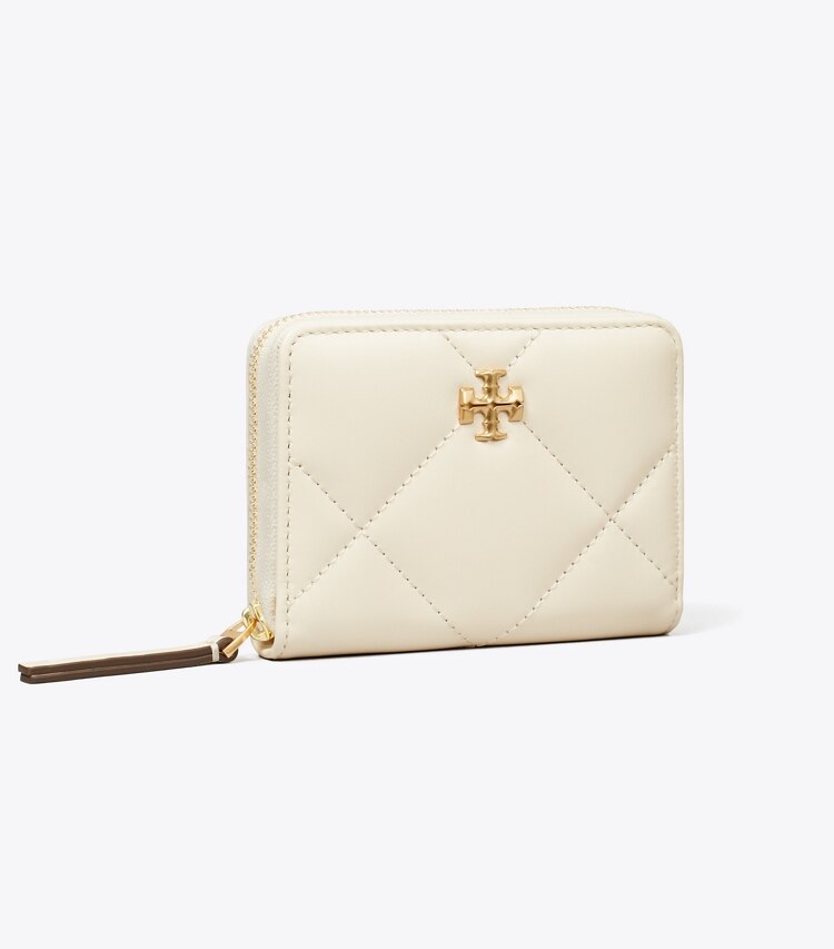 Tory Burch diseñador carteras Cartera pequeña Kira acolchada con formato de rombos y cremallera perimetral en Warm White ángulo