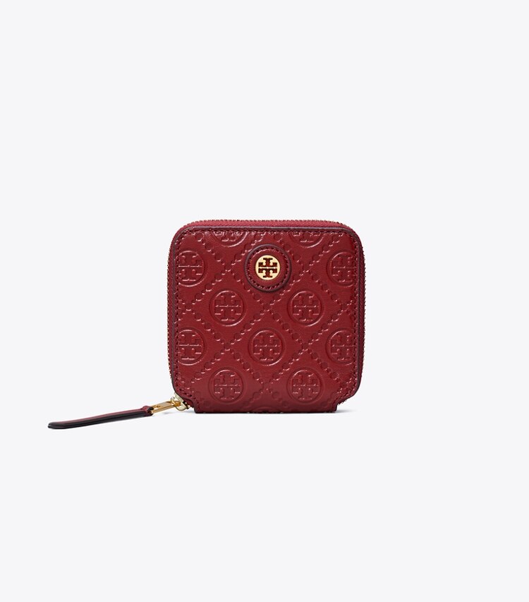 Tory Burch diseñador carteras Cartera plegable con monograma de T en JUNEBERRY frontal