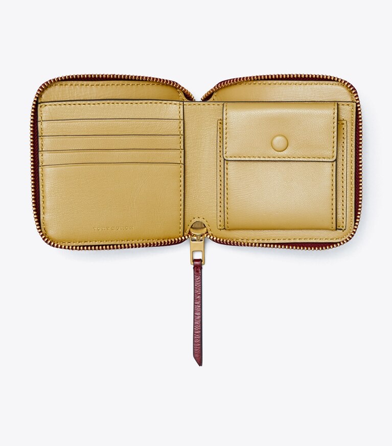 Tory Burch diseñador carteras Cartera plegable con monograma de T en JUNEBERRY desde arriba