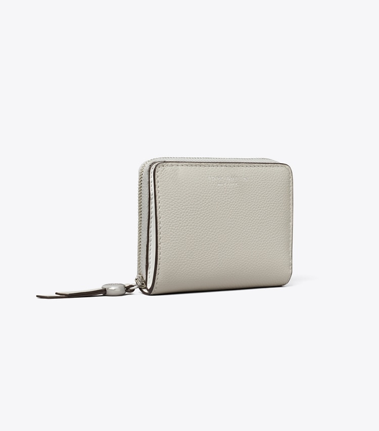 Tory Burch diseñador carteras Cartera plegable Romy en Dove Gray ángulo