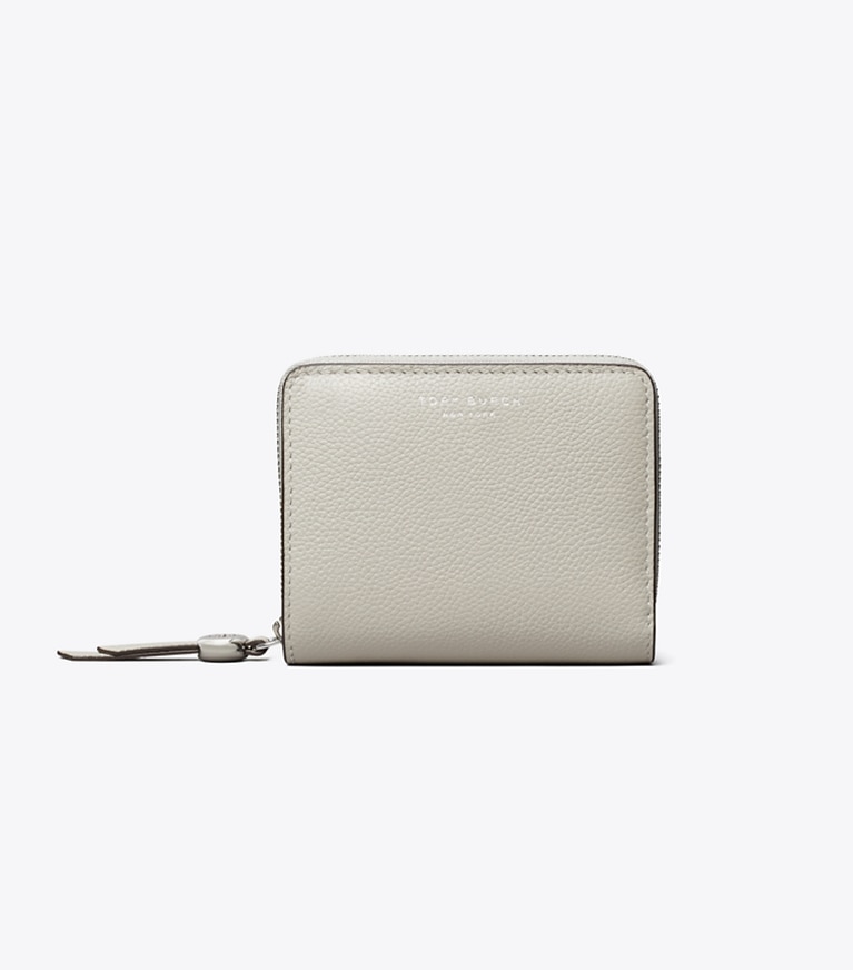 Tory Burch diseñador carteras Cartera plegable Romy en Dove Gray frontal