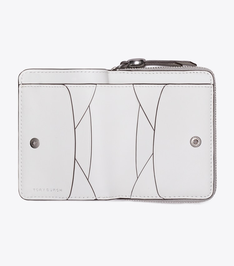 Tory Burch diseñador carteras Cartera plegable Romy en Dove Gray desde arriba