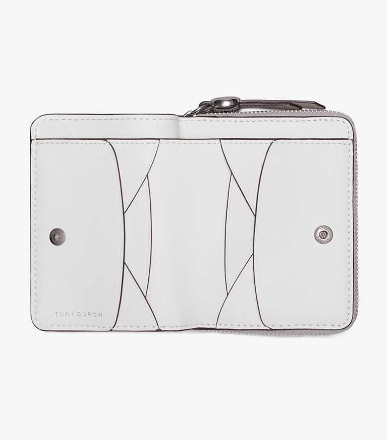 Tory Burch diseñador carteras Cartera plegable Romy en Dove Gray desde arriba