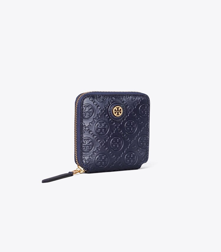 Tory Burch diseñador carteras Cartera plegada con monograma T en Midnight ángulo