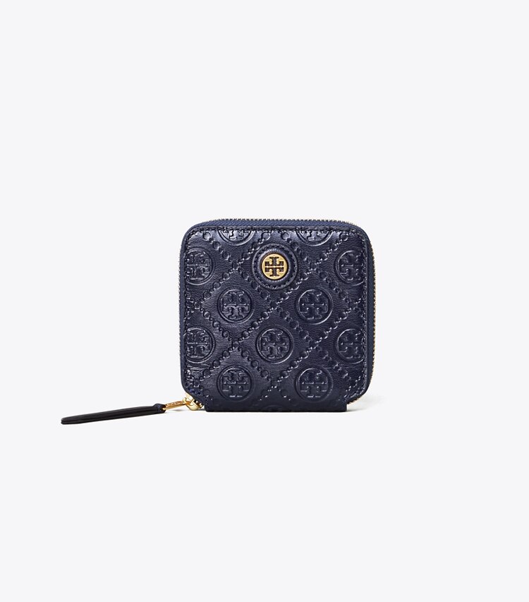 Tory Burch diseñador carteras Cartera plegada con monograma T en Midnight frente