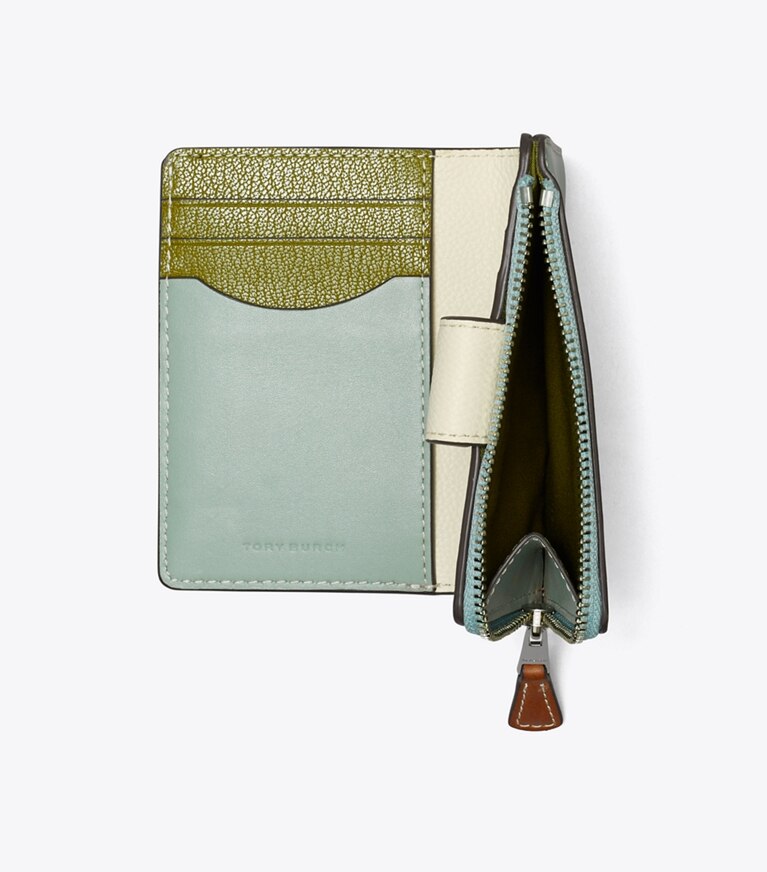 Tory Burch diseñador carteras Cartera plegada Pea Pod con bloques de color en Blue Celadon adicional