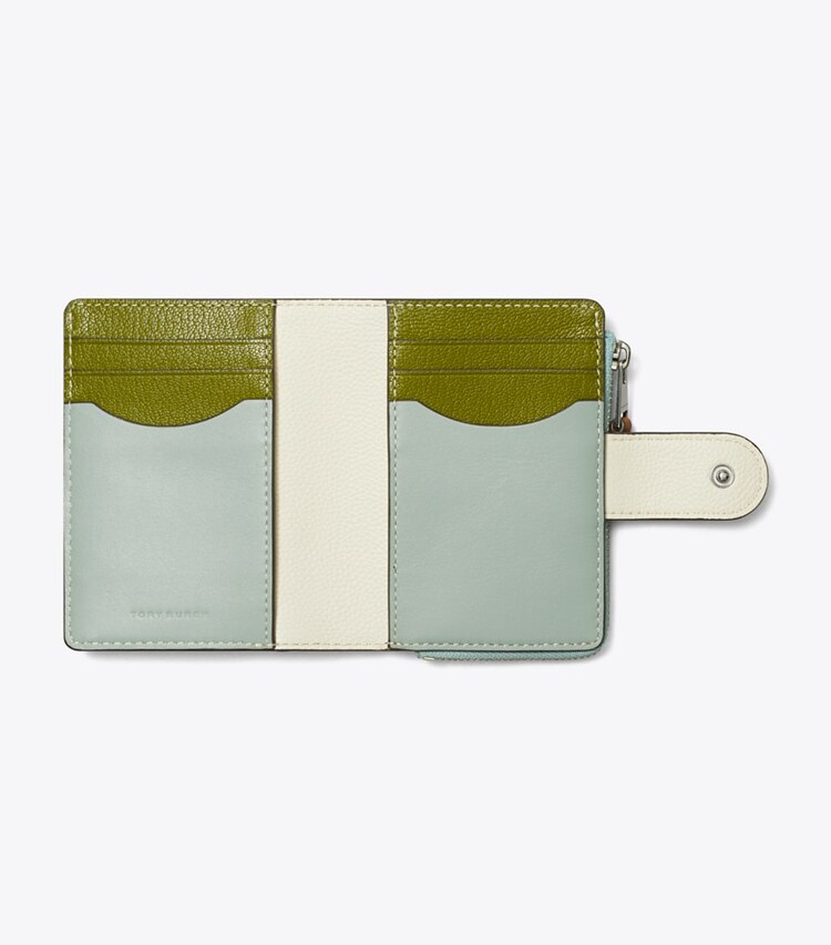 Tory Burch diseñador carteras Cartera plegada Pea Pod con bloques de color en Blue Celadon vista superior