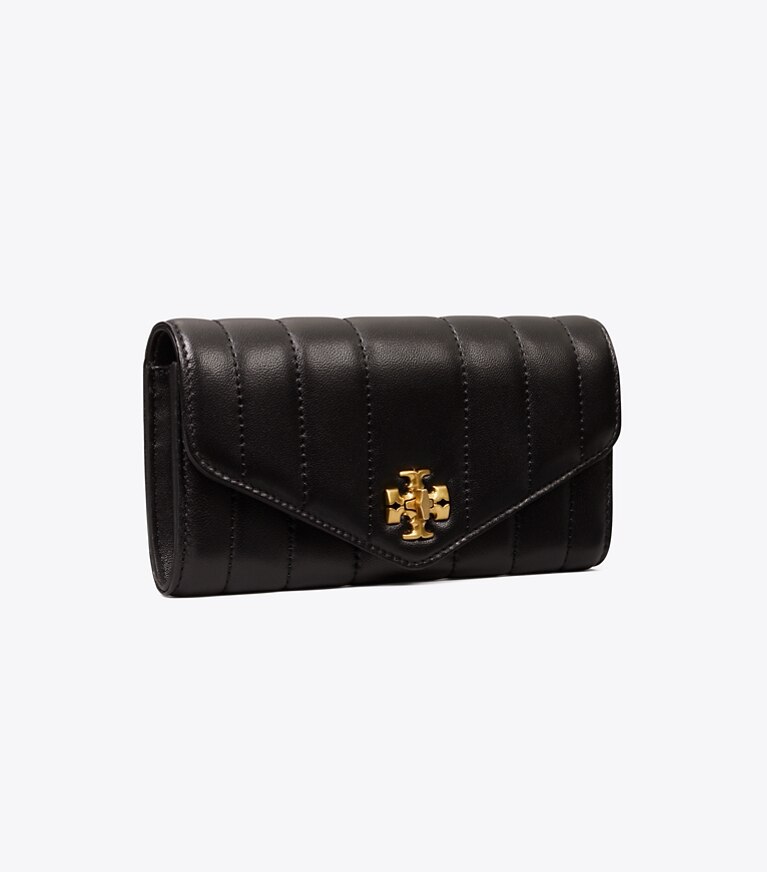 Tory Burch diseñador carteras Cartera sobre acolchada Kira en Black / Rolled Gold ángulo