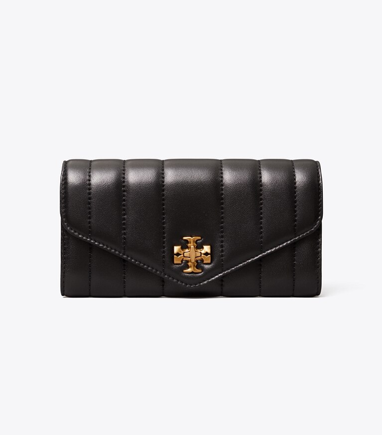 Tory Burch diseñador carteras Cartera sobre acolchada Kira en Black / Rolled Gold frente