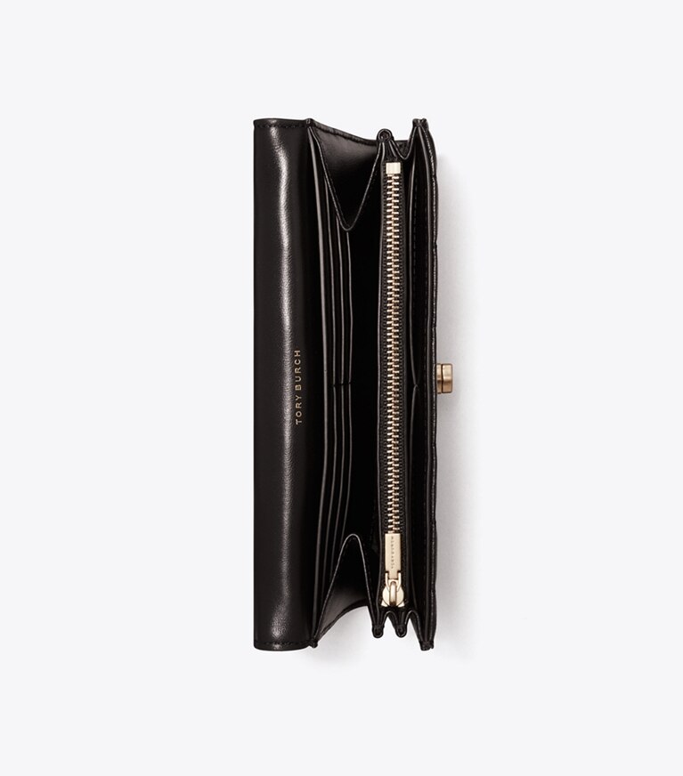 Tory Burch diseñador carteras Cartera sobre acolchada Kira en Black / Rolled Gold vista superior