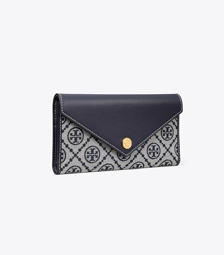 Tory Burch diseñador carteras Cartera sobre con monograma T en Tory Navy ángulo