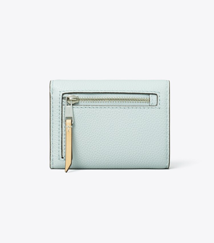 Tory Burch diseñador carteras Cartera sobre pequeña de piel graneada con monograma T en Light Sea volver