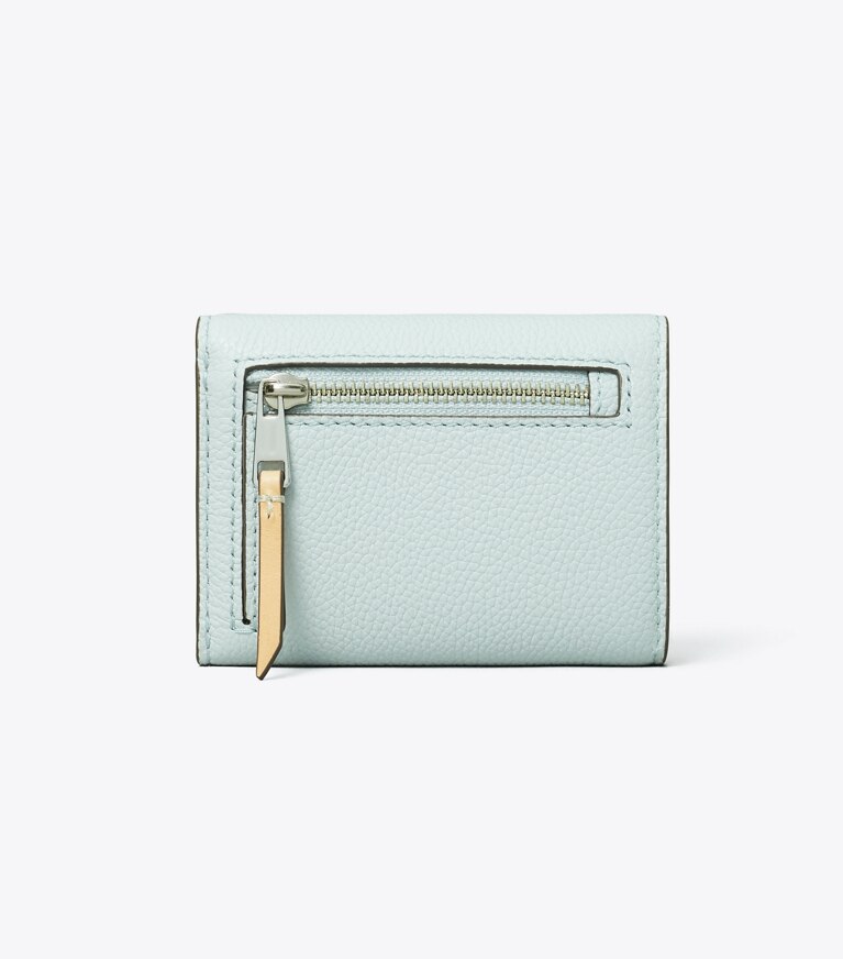 Tory Burch diseñador carteras Cartera sobre pequeña de piel graneada con monograma T en Light Sea volver