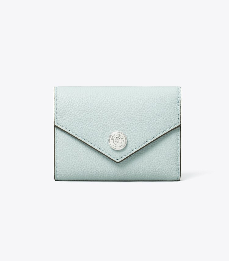 Tory Burch diseñador carteras Cartera sobre pequeña de piel graneada con monograma T en Light Sea frente