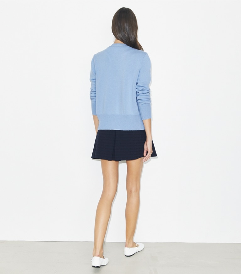 Tory Burch designer sweaters Cashmere Birdie Cardigan in Bella Blue front
