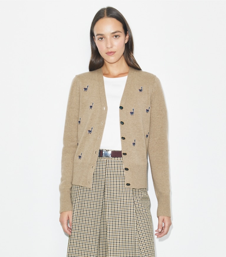 Tory Burch designer セーター バーディ カシミア カーディガン in Deep Toffee front