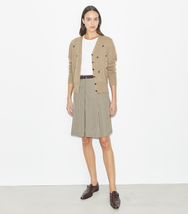 Tory Burch designer セーター バーディ カシミア カーディガン in Deep Toffee front
