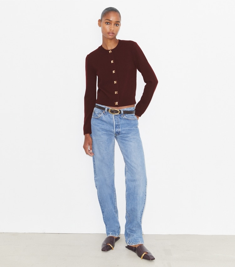 Tory Burch designer セーター カシミア カーディガン in Merlot モデル前面