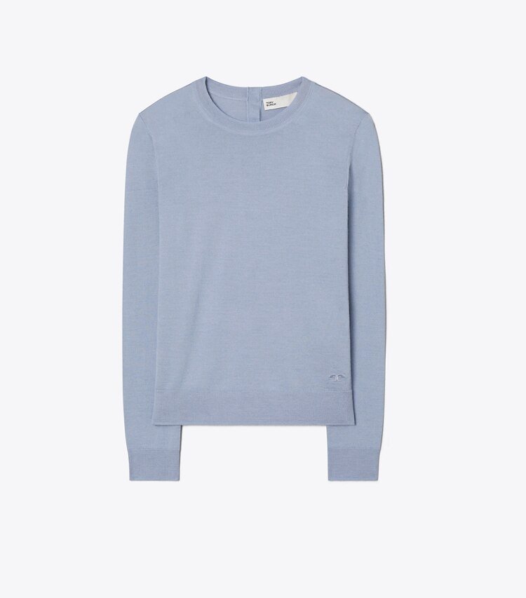 Tory Burch designer sweaters Cashmere Crew Neck in Pewter Sky front