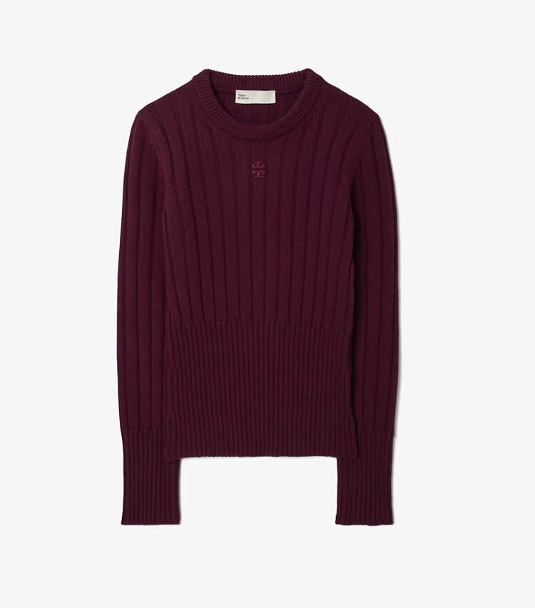Tory Burch designer sweaters Cashmere Crewneck in Sweet Prune front