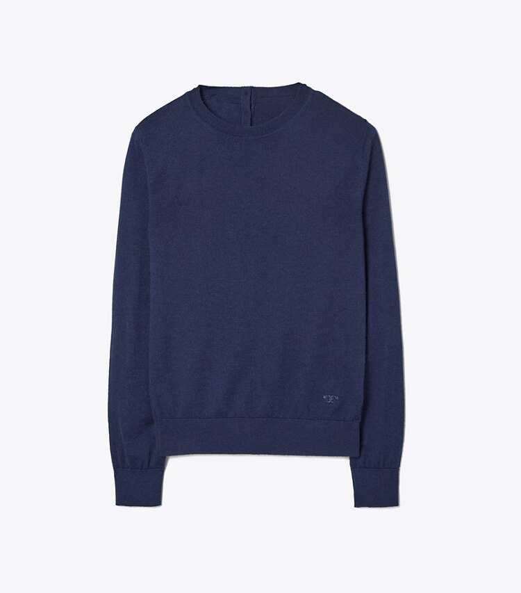 Tory Burch designer sweaters Cashmere Iberia Long-Sleeve Pullover in Tory Navy front