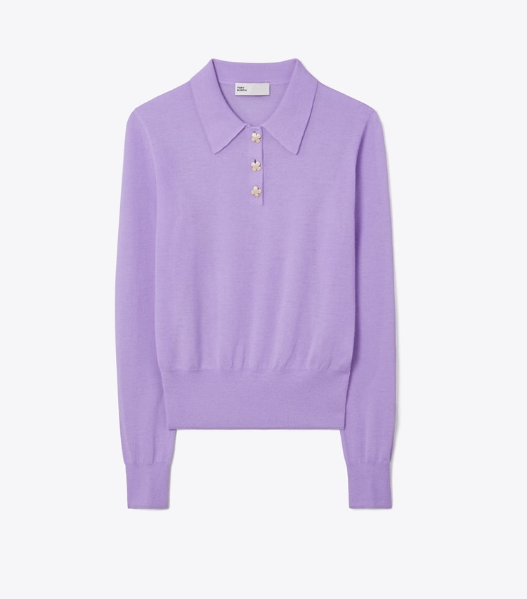 Tory Burch designer セーター カシミア ロングスリーブ ポロシャツ in Lavender Purple front
