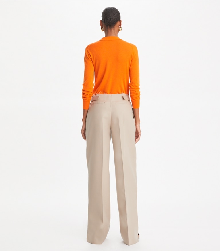Tory Burch designer sweaters Cashmere Long-Sleeve Polo in Bright Mandarin front