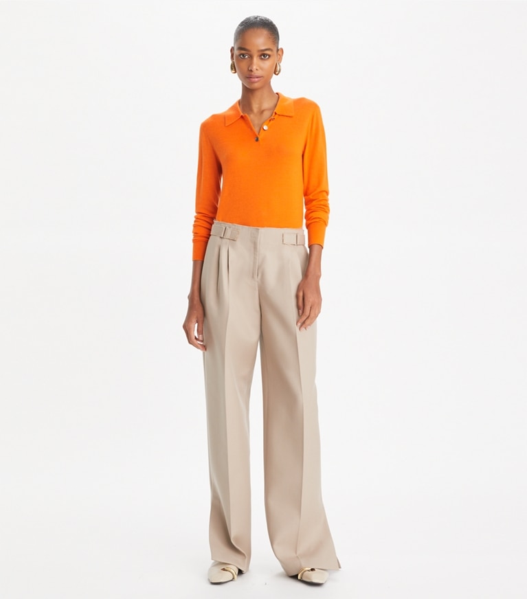 Tory Burch designer sweaters Cashmere Long-Sleeve Polo in Bright Mandarin front