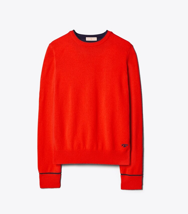Tory Burch designer sweaters Cashmere Pullover in Red/Tory Navy front