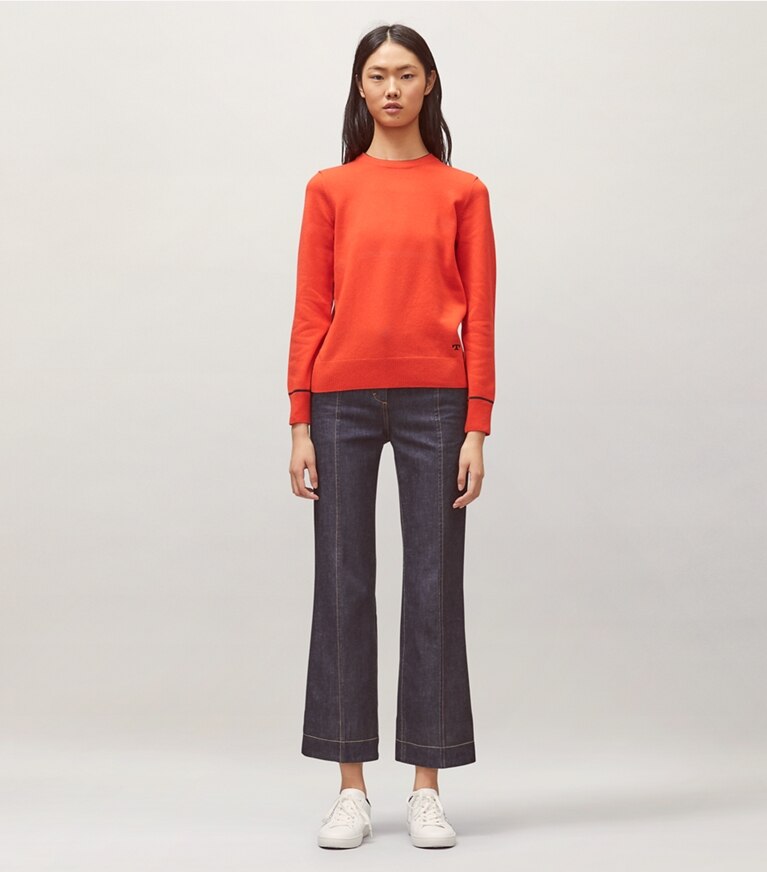 Tory Burch designer sweaters Cashmere Pullover in Red/Tory Navy front