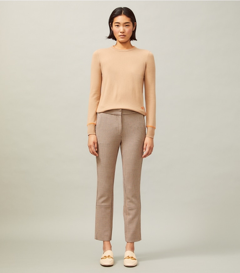 Tory Burch designer sweaters Cashmere Pullover in Perfect Camel/Vibrant Orange front