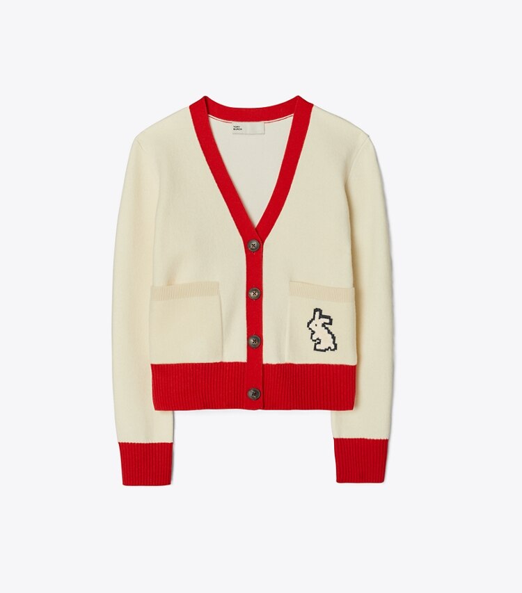 Tory Burch designer sweaters Cashmere Rabbit Cardigan in Soft Ivory front