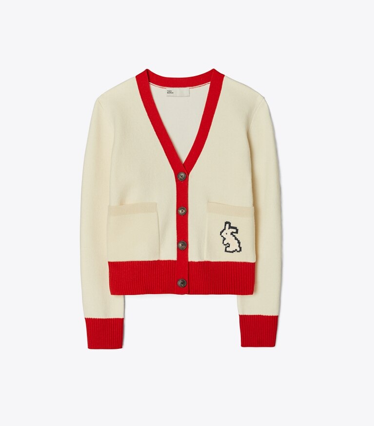 Tory Burch designer sweaters Cashmere Rabbit Cardigan in Soft Ivory front