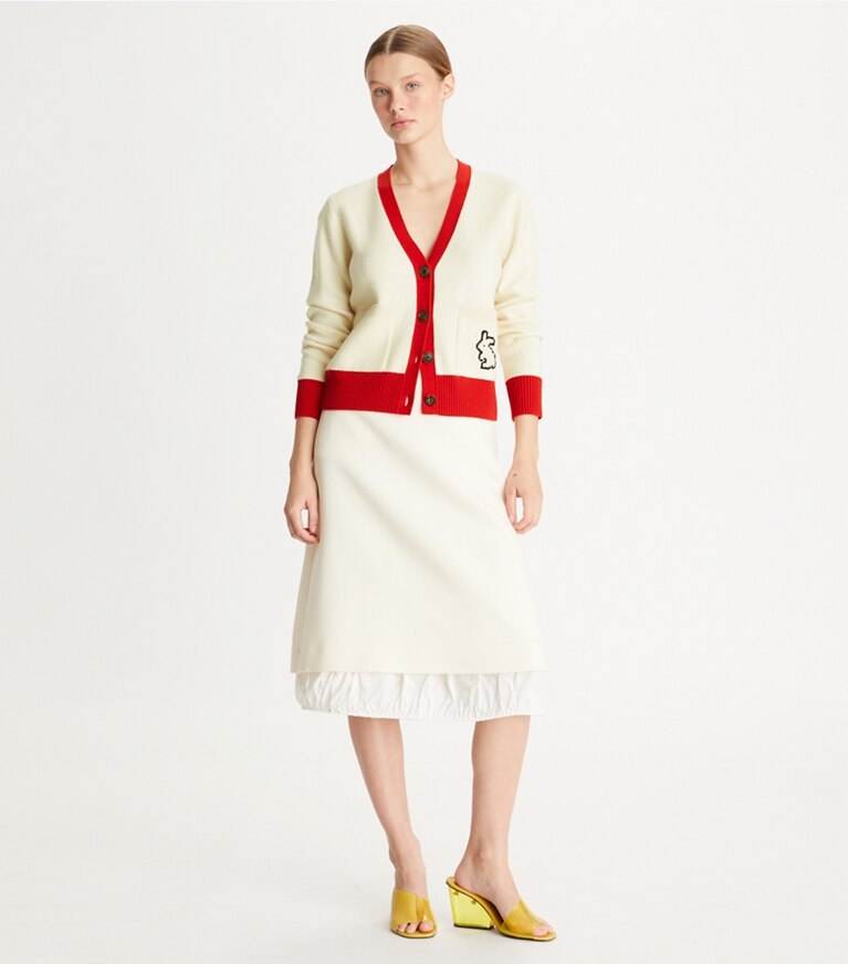 Tory Burch designer sweaters Cashmere Rabbit Cardigan in Soft Ivory front