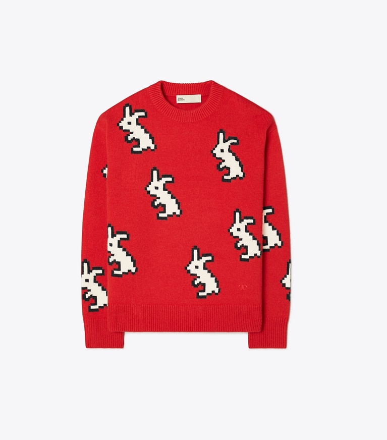 Tory Burch designer sweaters Cashmere Rabbit Sweater in Radish Red front
