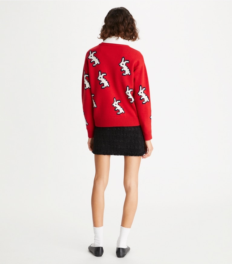 Tory Burch designer sweaters Cashmere Rabbit Sweater in Radish Red front