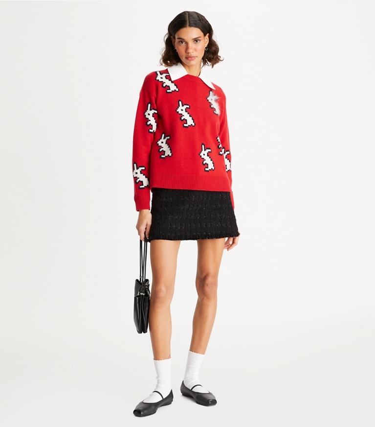 Tory Burch designer sweaters Cashmere Rabbit Sweater in Radish Red front