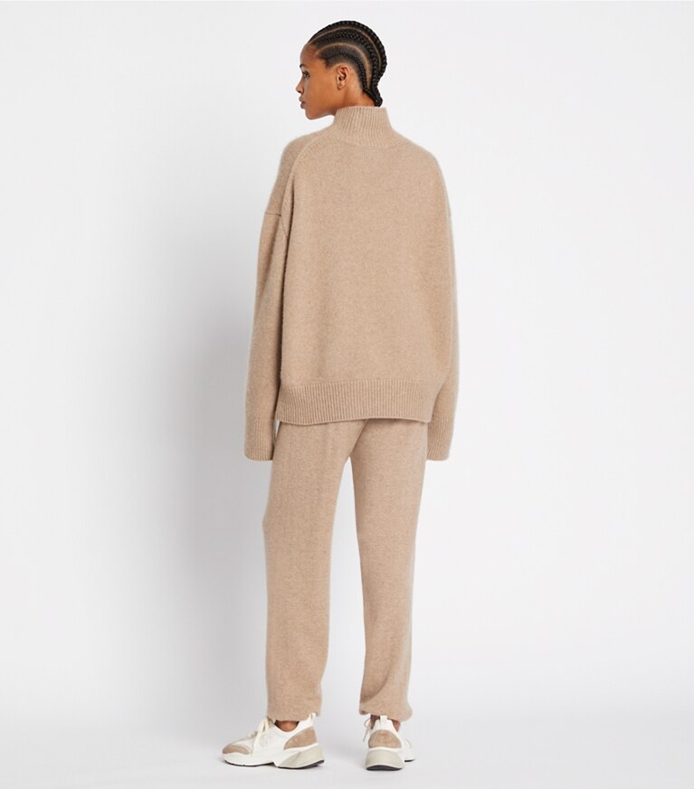Tory Sport designer sweaters Cashmere Relaxed Turtleneck in Natural Heather front