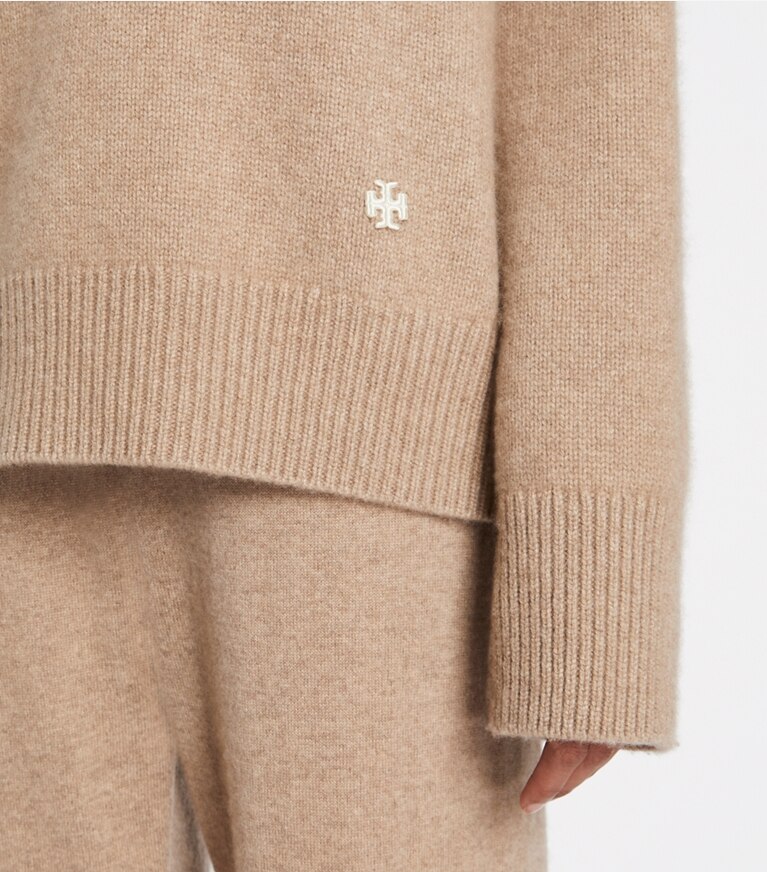 Tory Sport designer sweaters Cashmere Relaxed Turtleneck in Natural Heather front